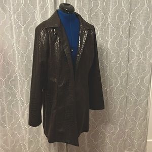 Lightweight Brown Embossed Mock Crocodile Alligator Blazer Tailored Coat